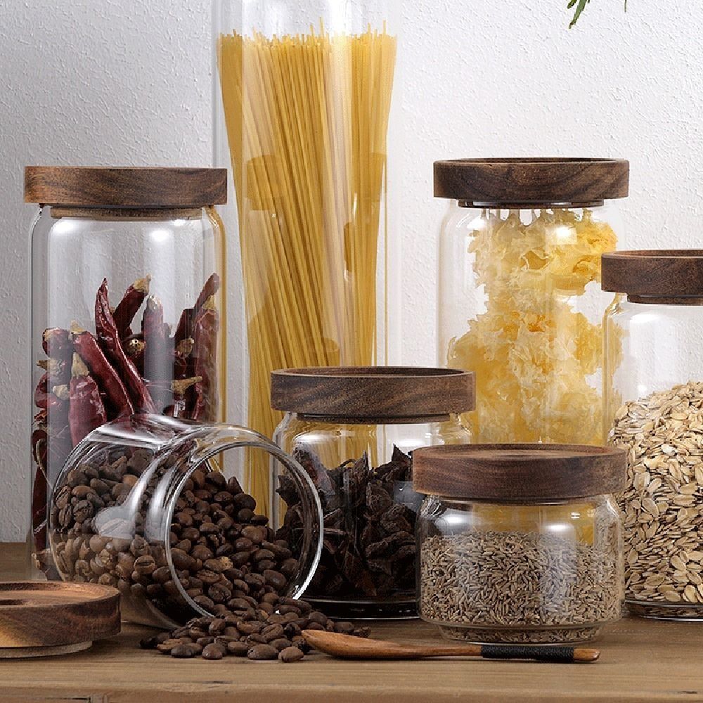Food Storage Glass Round - Stoples Kaca Serbaguna dengan Tutup Kayu