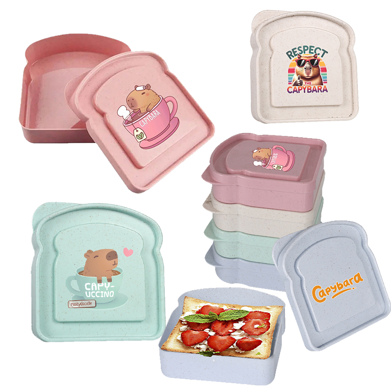 Food Storage Plastic Containers With Lids - Kotak Penyimpanan Makanan Sandwich Capybara, Wadah