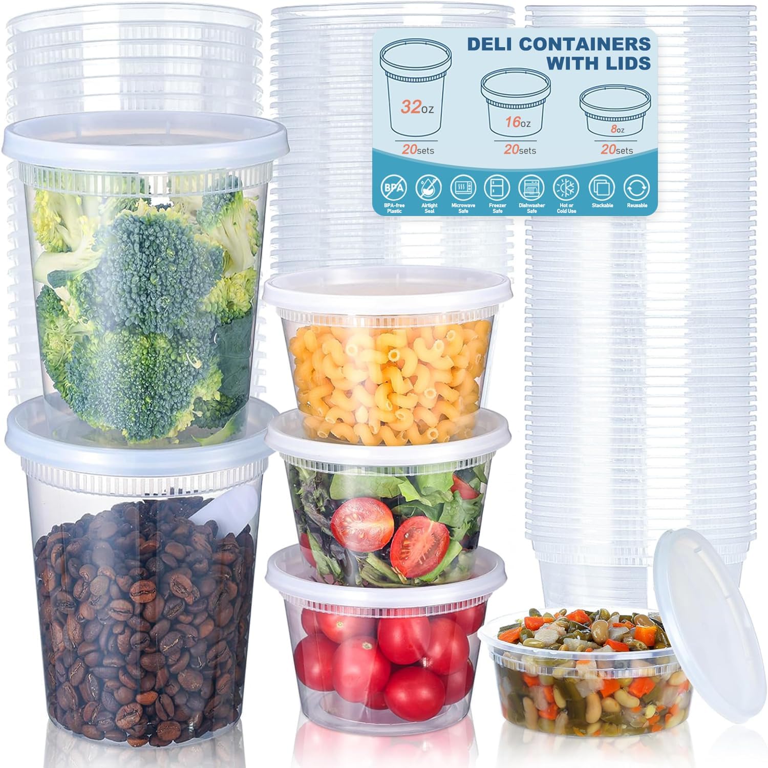 Food Storage Plastic Containers With Lids - 24 buah wadah penyimpanan makanan Deli