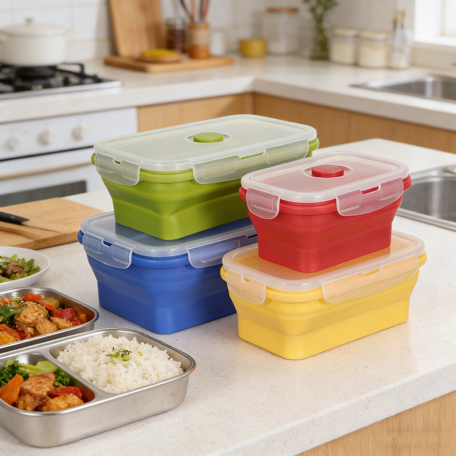 4 Buah Kotak Makan Silikon yan - Food Storage Safe ulasan dan harga